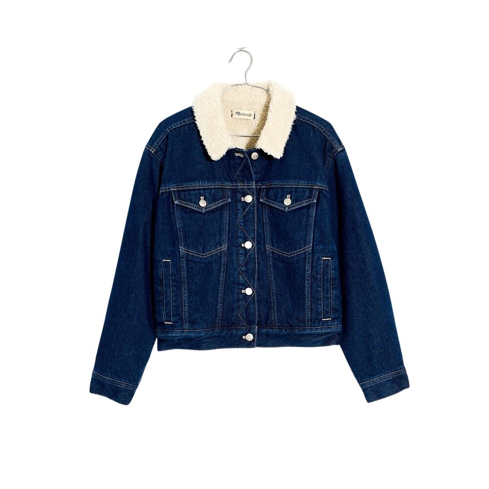 Madewell Cropped Sherpa Denim Trucker Jacket Medium Oversized Western Americana - Picture 2 of 16